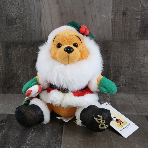 Disney Parks Winnie the Pooh Holiday Bean Plush Original Tags Small Christmas - Picture 1 of 10